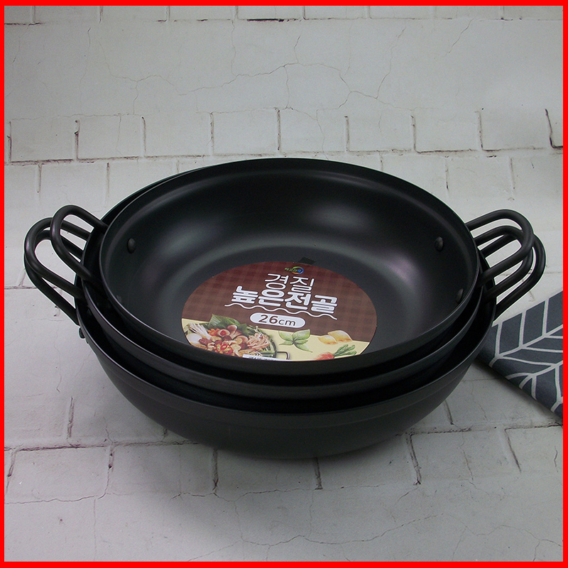 Korean aluminum alloy non-stick force hot pot is easy to use shallow pot seafood pot fish head pot Korean cooking rice cake pot