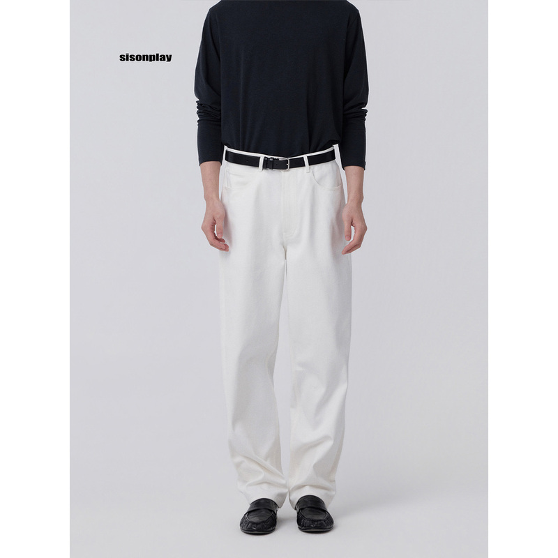 Sisonplay【753 White】Cotton White Washed Minimalist Style Denim Pants Sisonplay【753 White】Cotton White Washed Minimalist Style Denim Pants