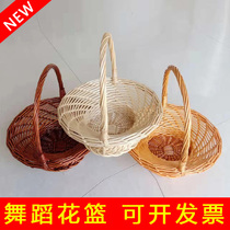 Round willow rattan choreography dance props performance portable basket Wedding flower girl happy candy flower basket Flower fruit basket