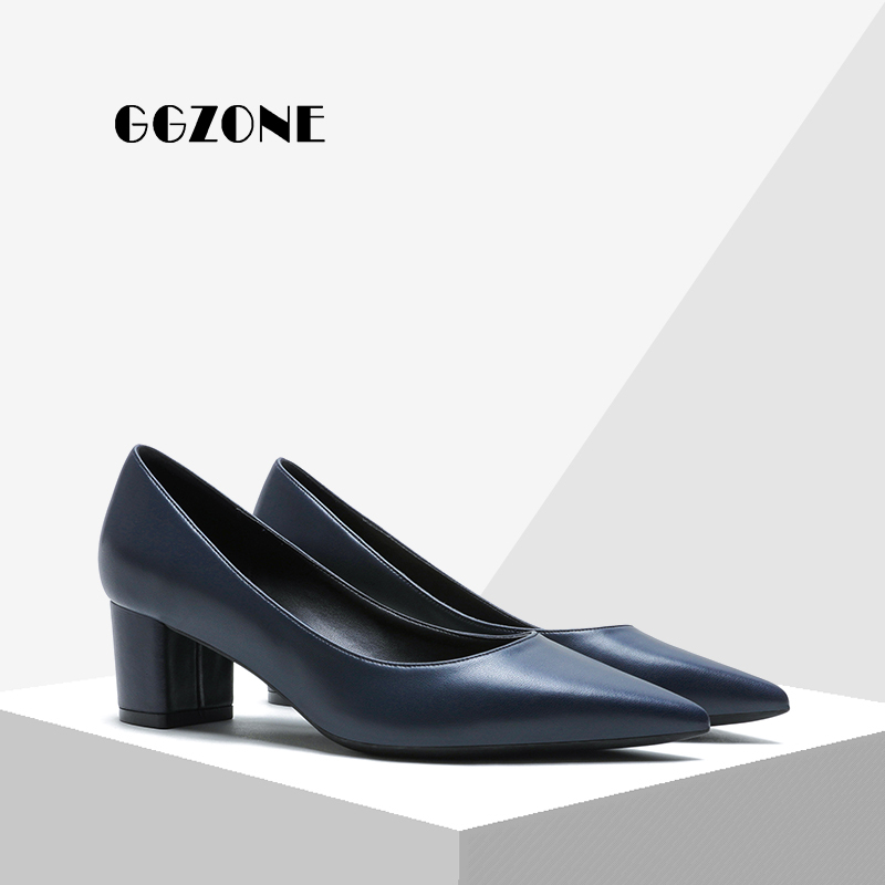 Dark Blue Soft Leather High Heels for Women, Chunky Heel 6cm, Medium Heel, Soft Sole, Comfortable Pointed Toe Women's Shoes, 2025 New Model