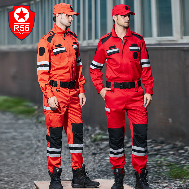 R56 new red emergency rescue service long sleeve antistatic suit outdoor seismic water fire rescue suit
