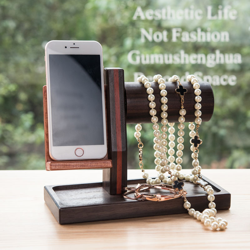 Ancient wood raw flower multi-function desktop storage shelf Solid wood mobile phone rack Watch bracelet rack Hand chain pylons factory direct sales