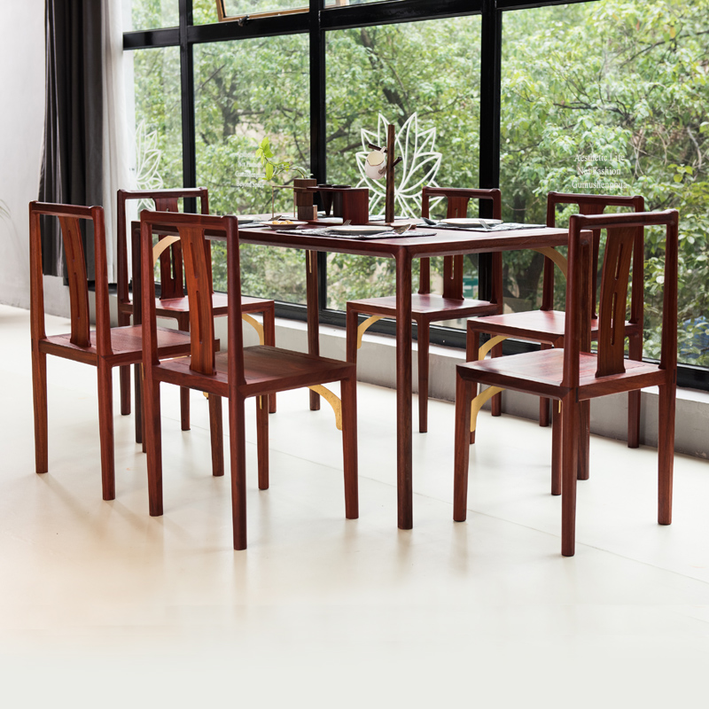 Ancient wood fresh flowers simple solid wood dining table chair table mahogany rectangular dining table homestay furniture for 6 people small apartment modern