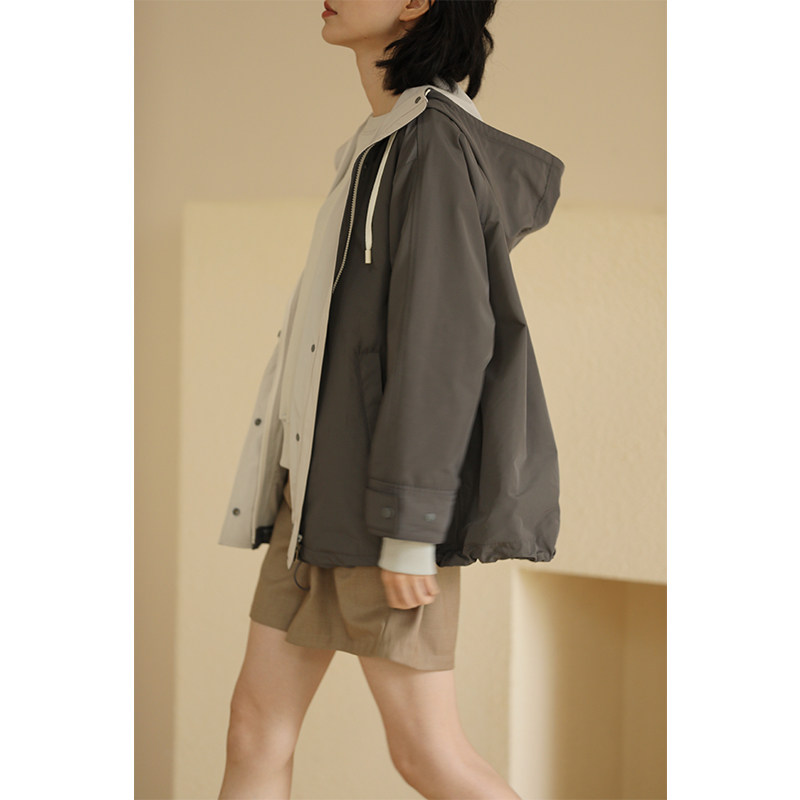 Miss Harteeth 22 Spring new Post Office Grey powder High tech windproof fabric Double face wearing waterproof assault jacket jacket