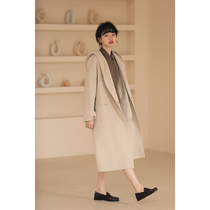 Lady Hacktooth is extremely minimalist and gentle all-Australian wool thickened warm long style with cap handmade bifacial great coat woman