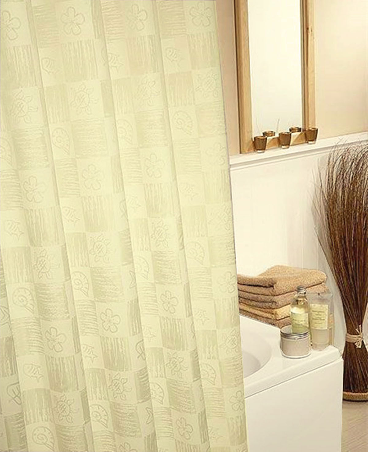  Foreign trade plus High waterproof bath curtain cloth Natural puzzle beige No seams with lead pendant 200 Width * 220cm