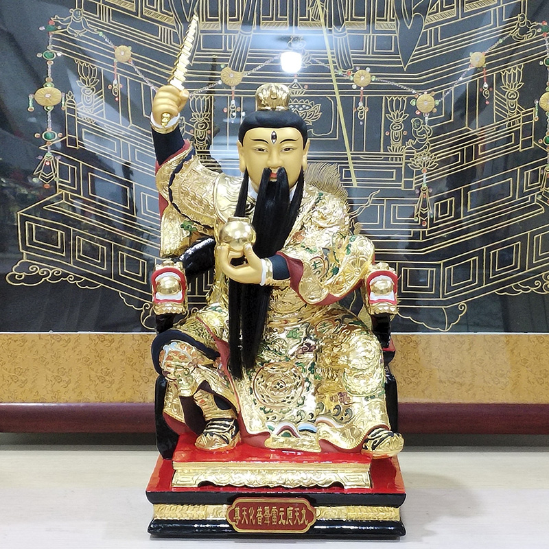Taoist Lei Gong Thunder God Lei Zu Xiang Camphor Wood Carving Nine Heavens Ying Yuan Thunder PuHua Tianzun Painted God Statue Immortal Emperor