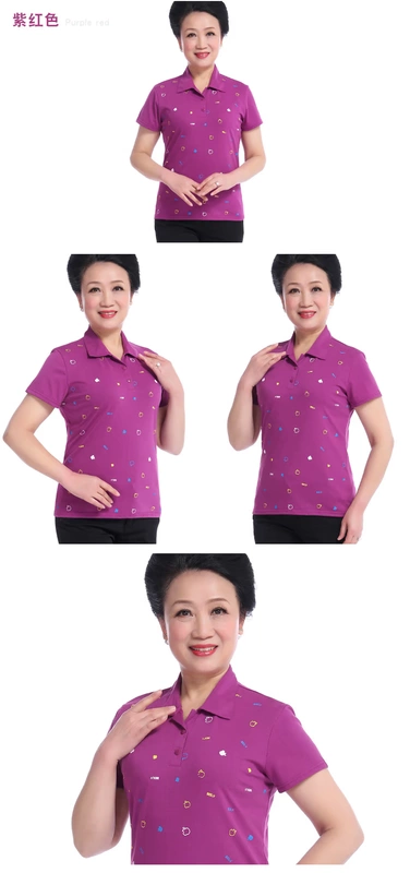 Áo thun nữ tay ngắn trung niên 2018 Áo thun cotton ngắn tay 50 tuổi cho mẹ mùa hè chất đầy quần áo