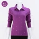 Áo thun mẹ mùa thu nữ size rộng rộng 50 tuổi của phụ nữ trung niên cotton dài tay áo ve áo mới chạm đáy