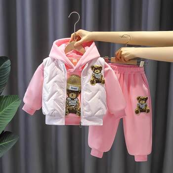 Girls' clothing 2025 new winter clothing children's vest baby girl plus velvet sweatshirt fashionable winter three-piece set korean version