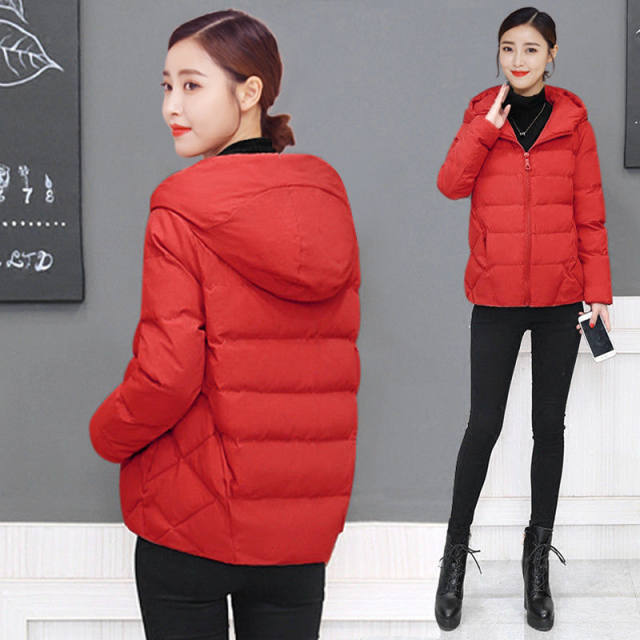 New off-season large size Korean style loose, slim and versatile hooded down coat, short coat, bread coat, cotton coat for women