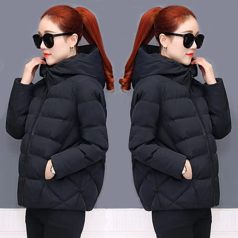 Off-Season Clearance Large Size Korean Style Loose Slimming Versatile Solid Color Hooded Cotton Short Jacket for Women