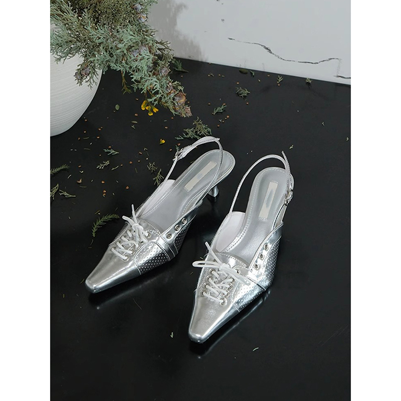 Uncle Cookie~ Silver Pointed-Toe Women's Genuine Leather Bow-Tie Closed-Toe Sandals, Sexy Strappy Elegant High Heels Uncle Cookie~ Silver Pointed-Toe Women's Genuine Leather Bow-Tie Closed-Toe Sandals, Sexy Strappy Elegant High Heels