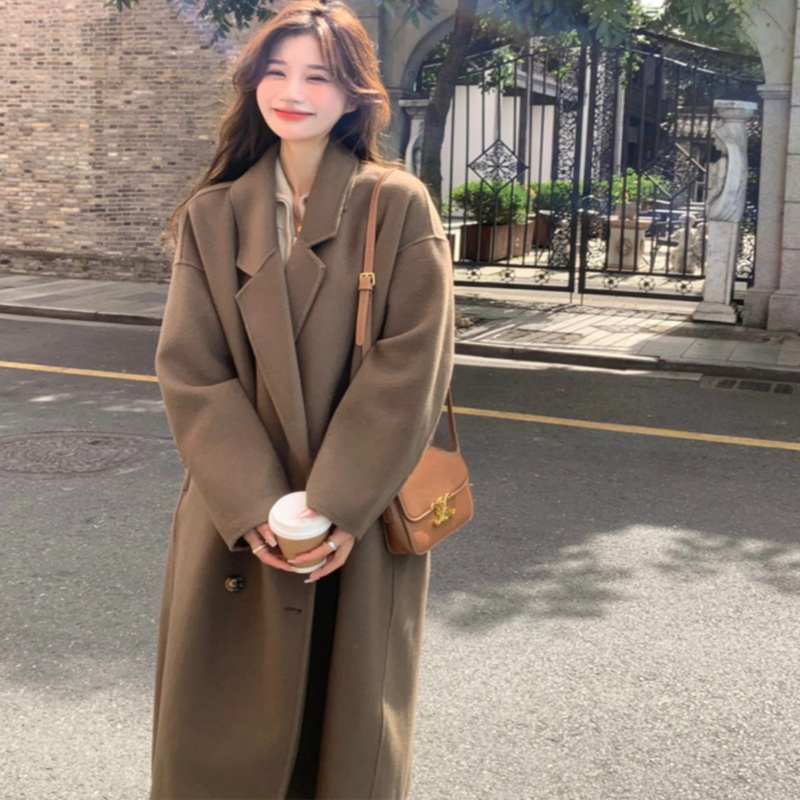 Unrivaled Texture, Coffee-Colored Wool and Cashmere Coat for Women, 2026 Autumn and Winter New Style Woolen Jacket, High-End Feel, Petite Size