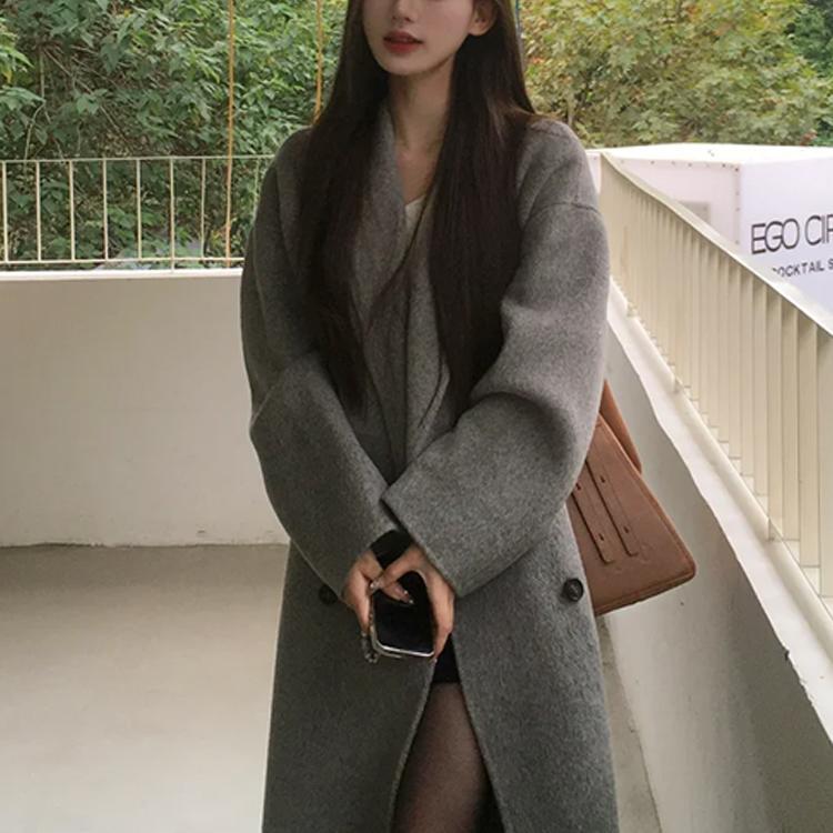 Korean Style Gray Wool Cashmere Coat for Women 2025 Autumn and Winter New Style Elegant and High-End Woolen Coat for Petite Women