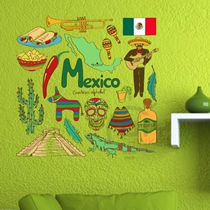 Mexican retro nostalgic graffiti art cartoon illustration background wall stickers window living room bedroom decoration stickers