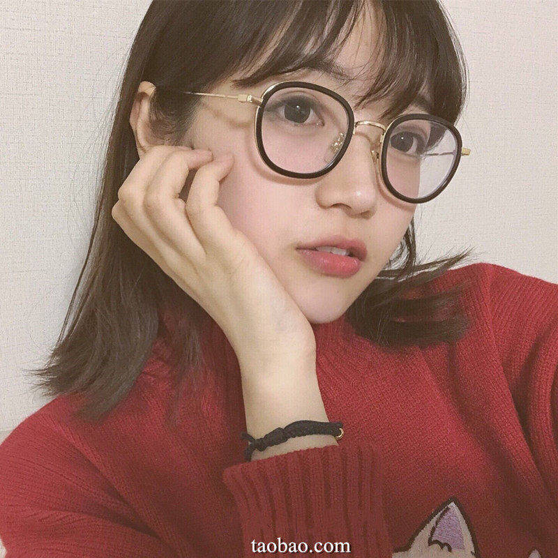 Transparent small frame ins-in-eye frame net reddits female vegan glasses round face fumbling with a degree of myopia