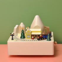 jeancard music box Christmas train Taiwan woody rotating eight-tone box sends girl child creative gifts