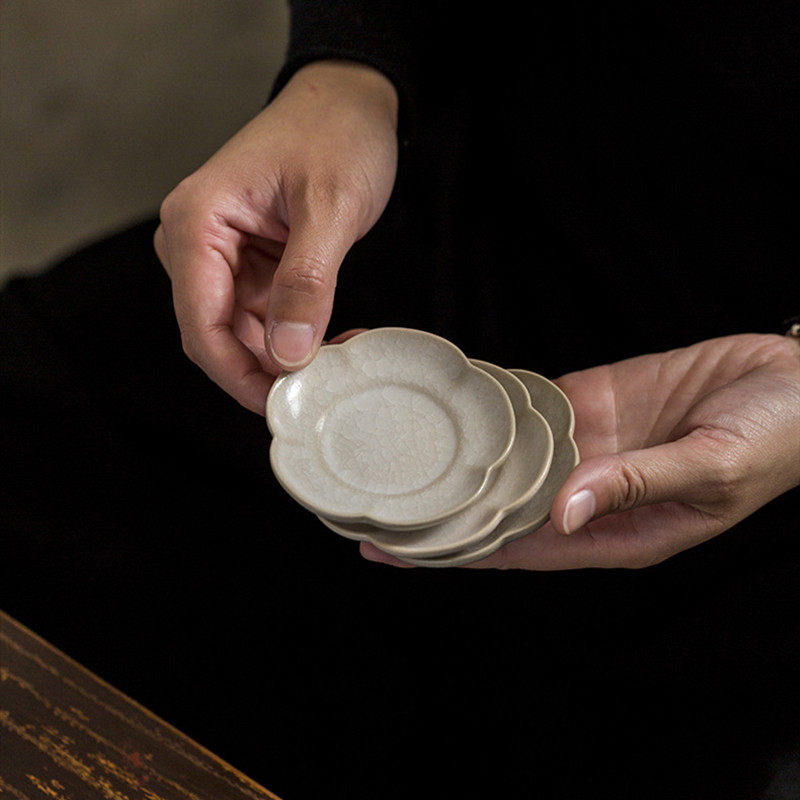 Day Style Retro Coarse Pottery Ice Cracked Open Sheet Glazed Ceramic Cup Mat Plum Ice Crystal Effect Handmade Cup Totea Tray-Taobao