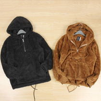 Thick wool sweater plus fat plus size imitation cashmere half zipper loose casual hoodie warm sweater men