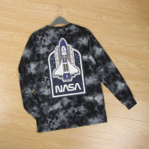 Aerospace series tie-dye ink long sleeve T-shirt fashion trend loose size round neck base shirt mens clothing