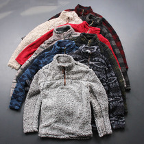 Plush warm good goods metal half-pull chain autumn and winter sweater jacket large size lambskin sweater mens clothing