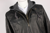 Retro-style washed leather clothes fake two pieces of autumn and winter windproof loose casual large size jacket PU hooded jacket mens clothing