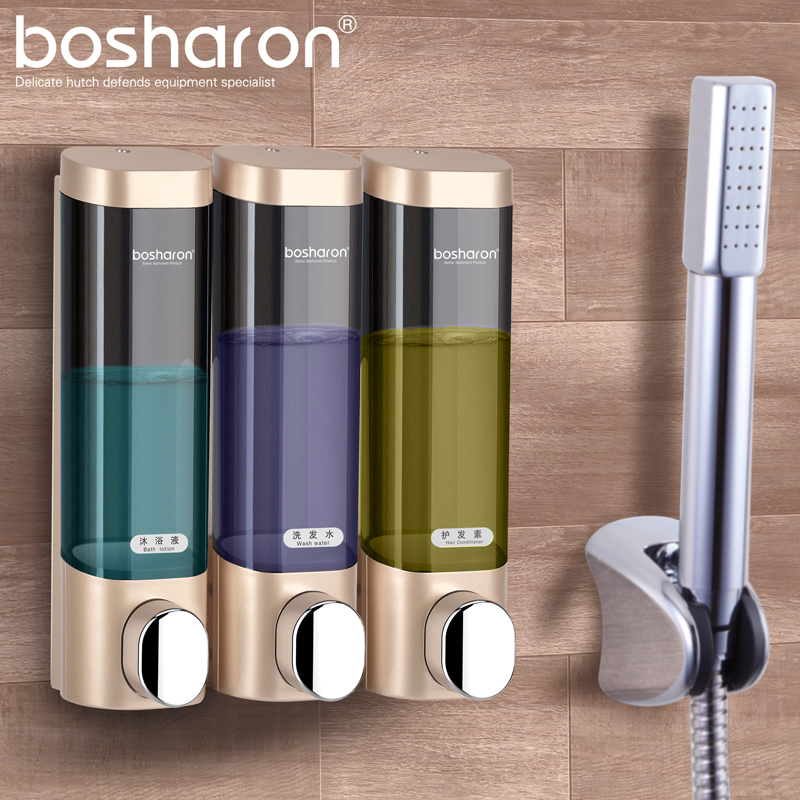 Liquid dispenser Wall-mounted non-perforated double-head manual pressing hand washing shampoo shower bottle Bathroom hotel hotel household