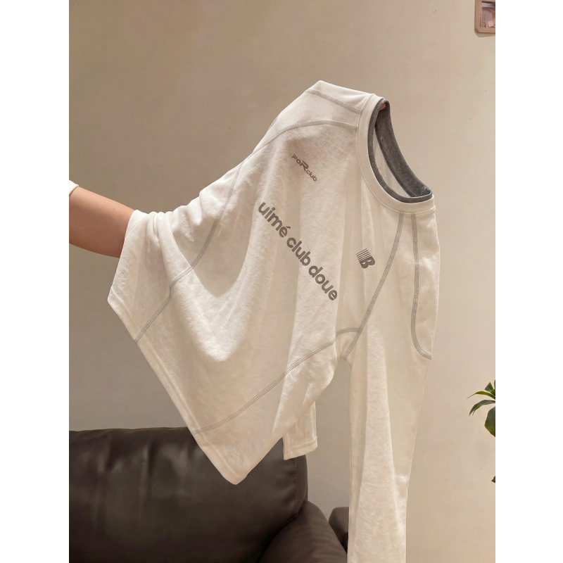 Summer Hasselblad Line Spliced Cool Sun Protection Cover-Up Top for Women, Lightweight, Loose-Fitting, Sporty, Lazy Style, Long-Sleeved T-Shirt