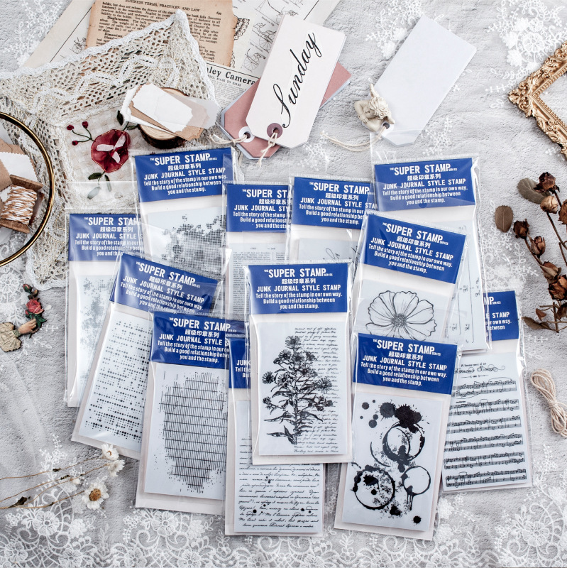 Junk Journal Retro Mottled Memory Ensemble Manuscripts Letters Botanical Handbills Decorative Foam Rubber Seals