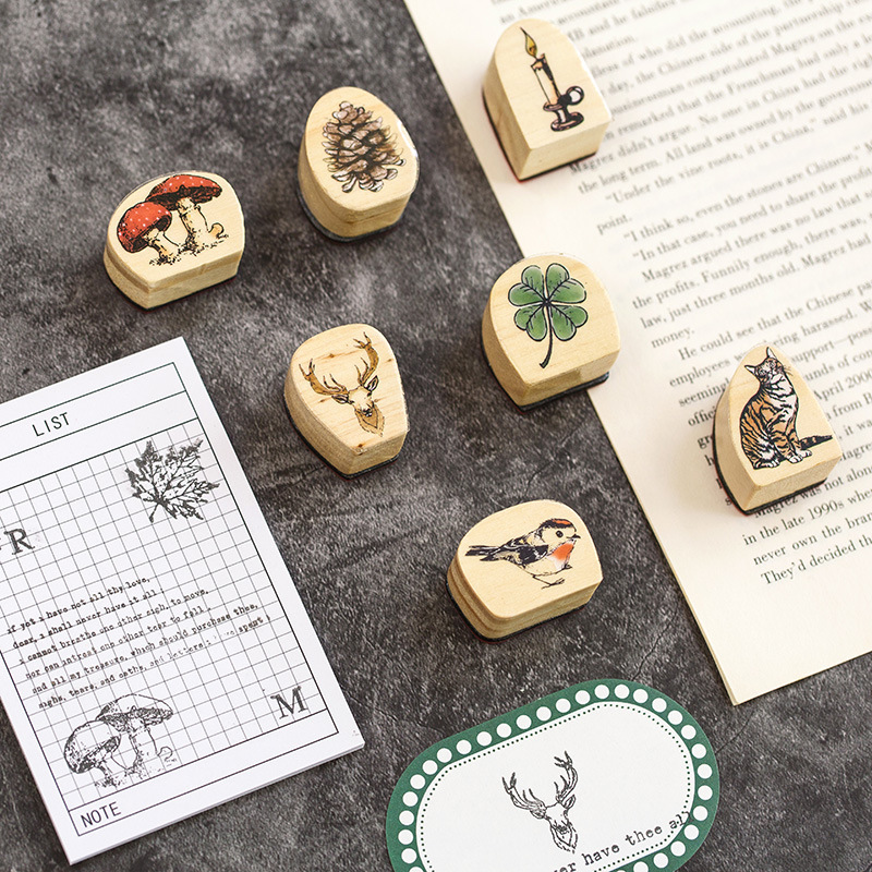 WEEK BAR wooden seal fog forest series creative fresh plant animal hand account DIY decorative seal