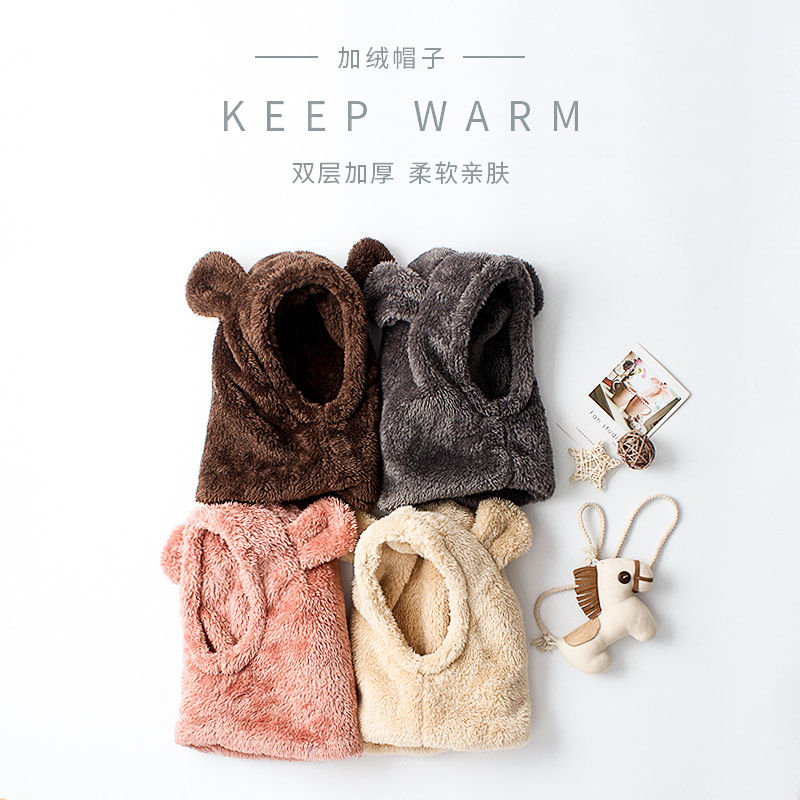Hat and scarf integrated children's double-layer fleece thickened scarf hat baby baby ear protection hat baby winter trend - Taobao