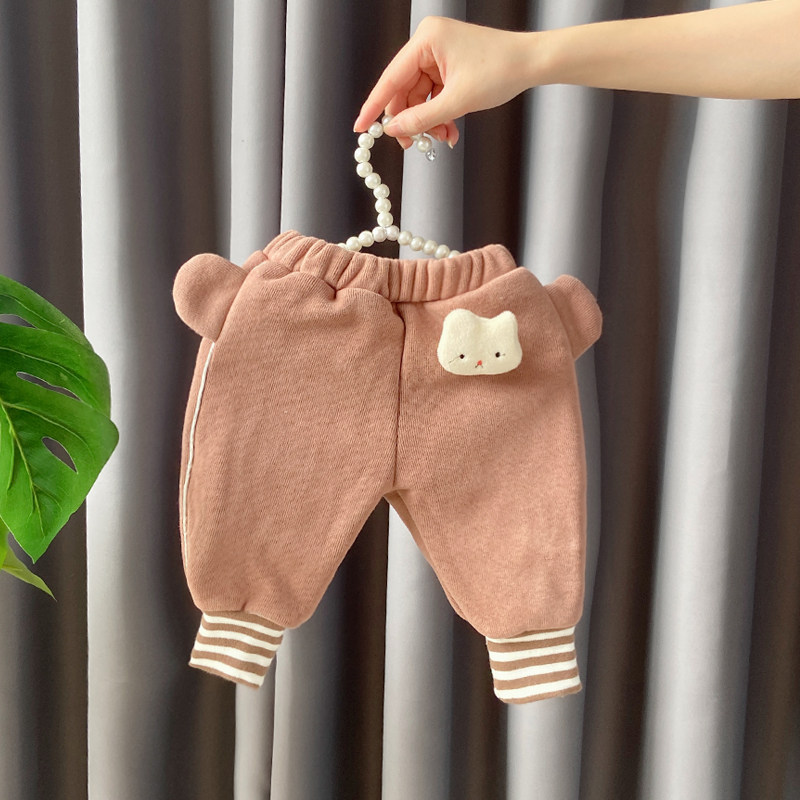 Baby big PP pants autumn and winter plus velvet baby cotton pants thickened and warm one-year-old velvet outer wear cigarette pants one-year-old winter clothes