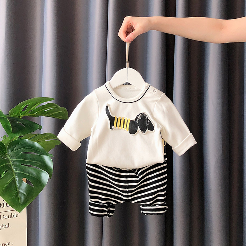 Baby Suit Pure Cotton Spring Autumn Dress Cute Super Cute Male And Female Baby Netting Red Two Sets 1-3-0 Newborns Foreign Pie