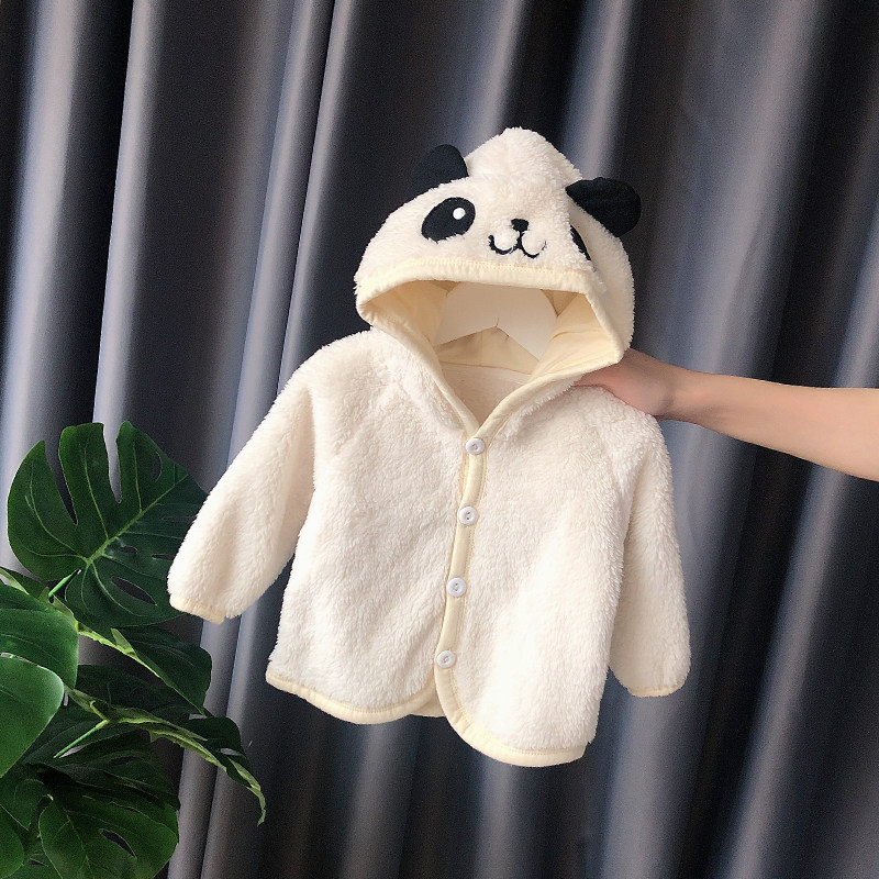 Boy coat autumn winter plus suede thick baby blouse grip suede even hat boy dress love ultra cute Korean version a year old