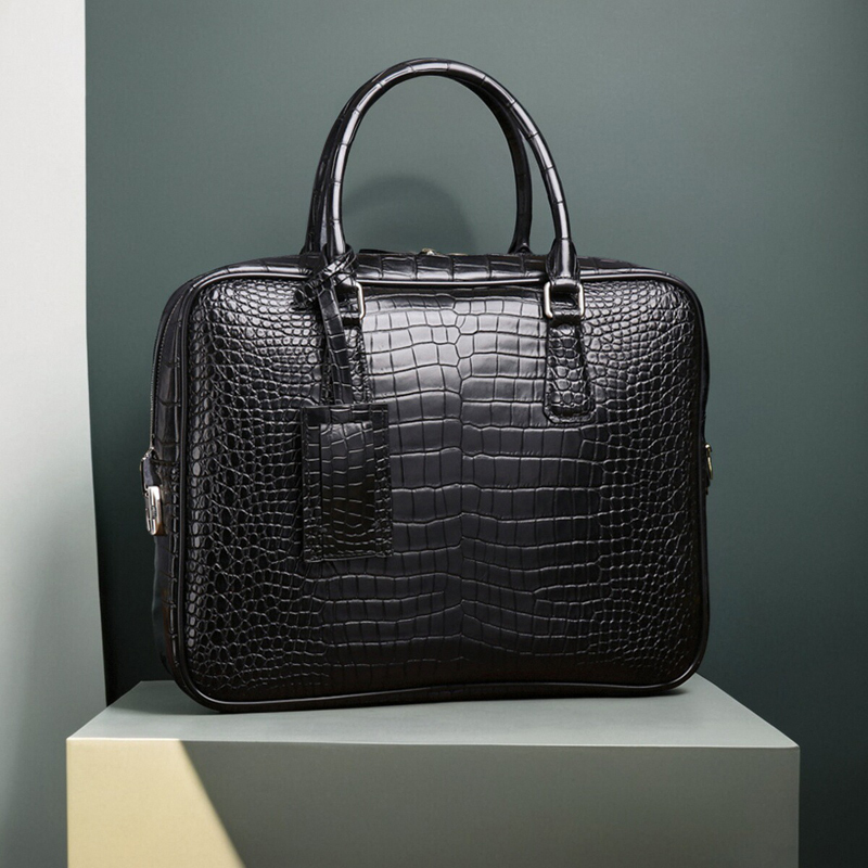Thai Crocodile Leather Men's Bag Genuine Leather Men's Briefcase Belly Skin Horizontal Style Password Lock Zipper European and American Style Handbag Thai Crocodile Leather Men's Bag Genuine Leather Men's Briefcase Belly Skin Horizontal Style Password Lock Zipper European and American Style Handbag