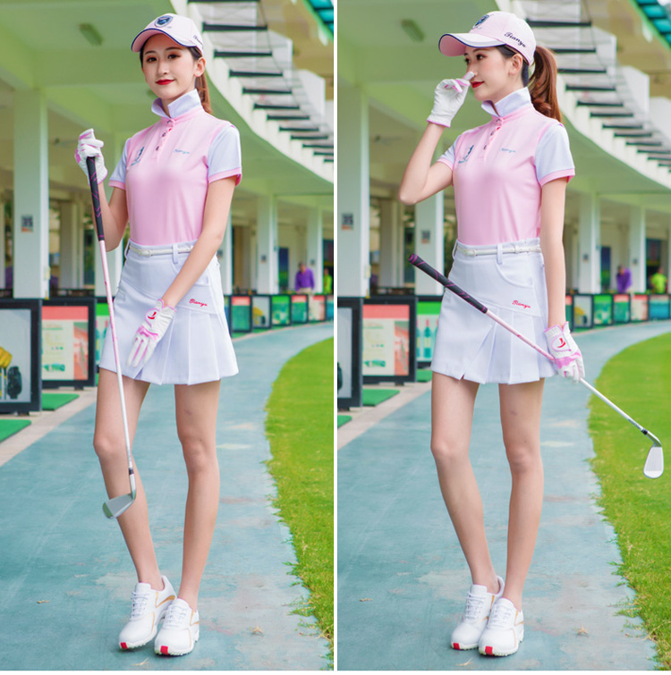 18 new golf quần áo phù hợp với mùa hè ladies đứng cổ áo POLO áo váy slim slimming xếp li váy 	giày đánh golf nam	