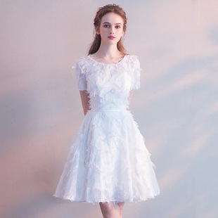 晚礼服女新款平时可穿短款白色学生宴会气质小个子显瘦连衣裙