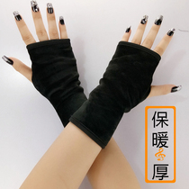 Winter warm gloves Womens cold thickened velvet half-finger gloves Student writing office mens fashion stretch gloves