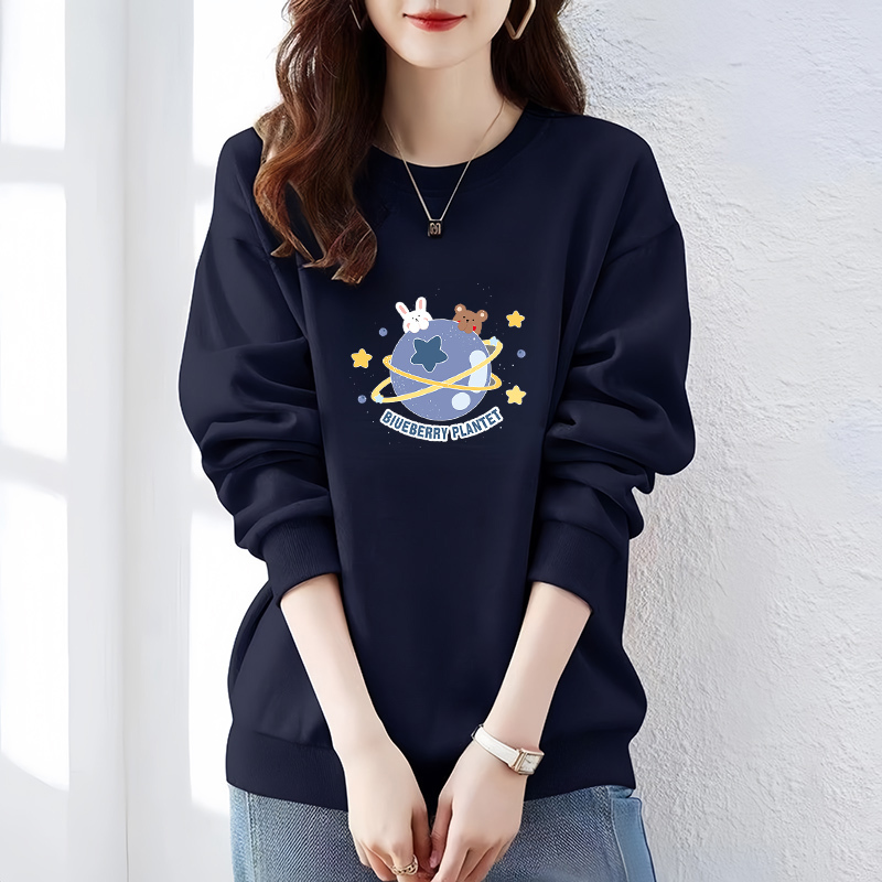 Pure Cotton Regular Shoulder Round Neck Long-Sleeve Sweatshirt for Women, Thin Style for Spring, Autumn, and Winter, New Loose Fit, Plus Size, Slimming Printed Top Jacket Pure Cotton Regular Shoulder Round Neck Long-Sleeve Sweatshirt for Women, Thin Style for Spring, Autumn, and Winter, New Loose Fit, Plus Size, Slimming Printed Top Jacket