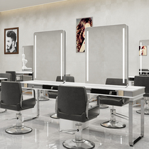 New barber shop mirror hair cutting mirror hair salon stainless steel marble dyeing and ironing table integrated hairdressing mirror with light