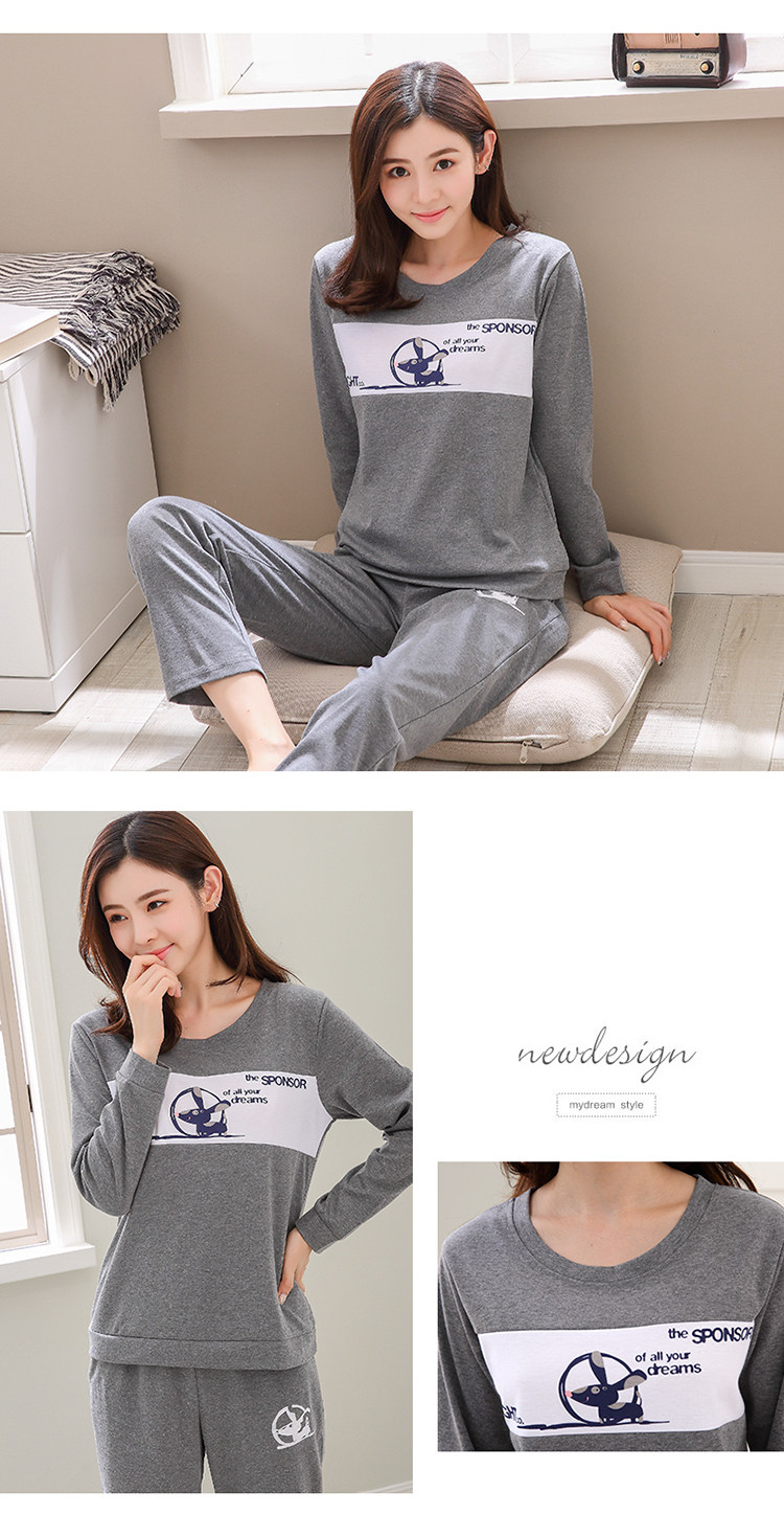 Bộ đồ ngủ nữ chính thức ở Nam Cực phù hợp với tay dài có thể mặc cho sinh viên Hàn Quốc mùa xuân và mùa thu cotton phục vụ tại nhà bộ đồ mặc nhà mùa hè cotton
