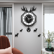 Meishida Nordic Deer head watch wall clock Living room creative personality fashion clock art Simple household clock decoration
