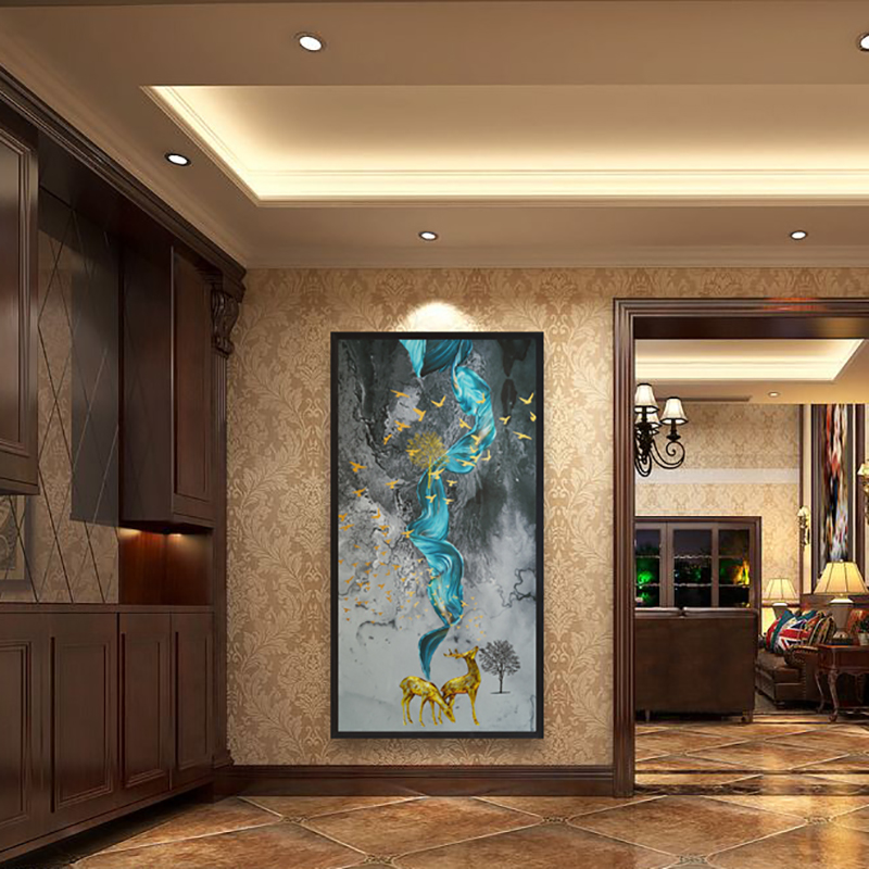 New Chinese style entrance decoration painting Living room bedroom hair backgammon painting features hand embroidery Animal study mural