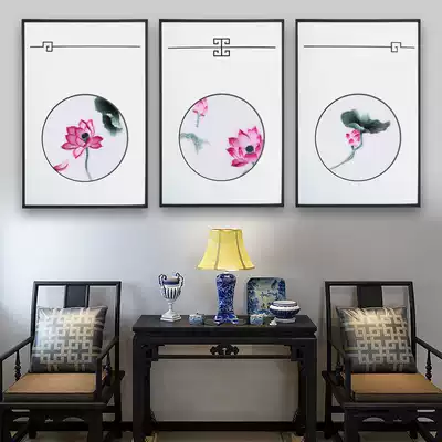 Su embroidery porch decorative painting living room bedroom triple hanging painting new Chinese hand embroidery landscape painting study mural