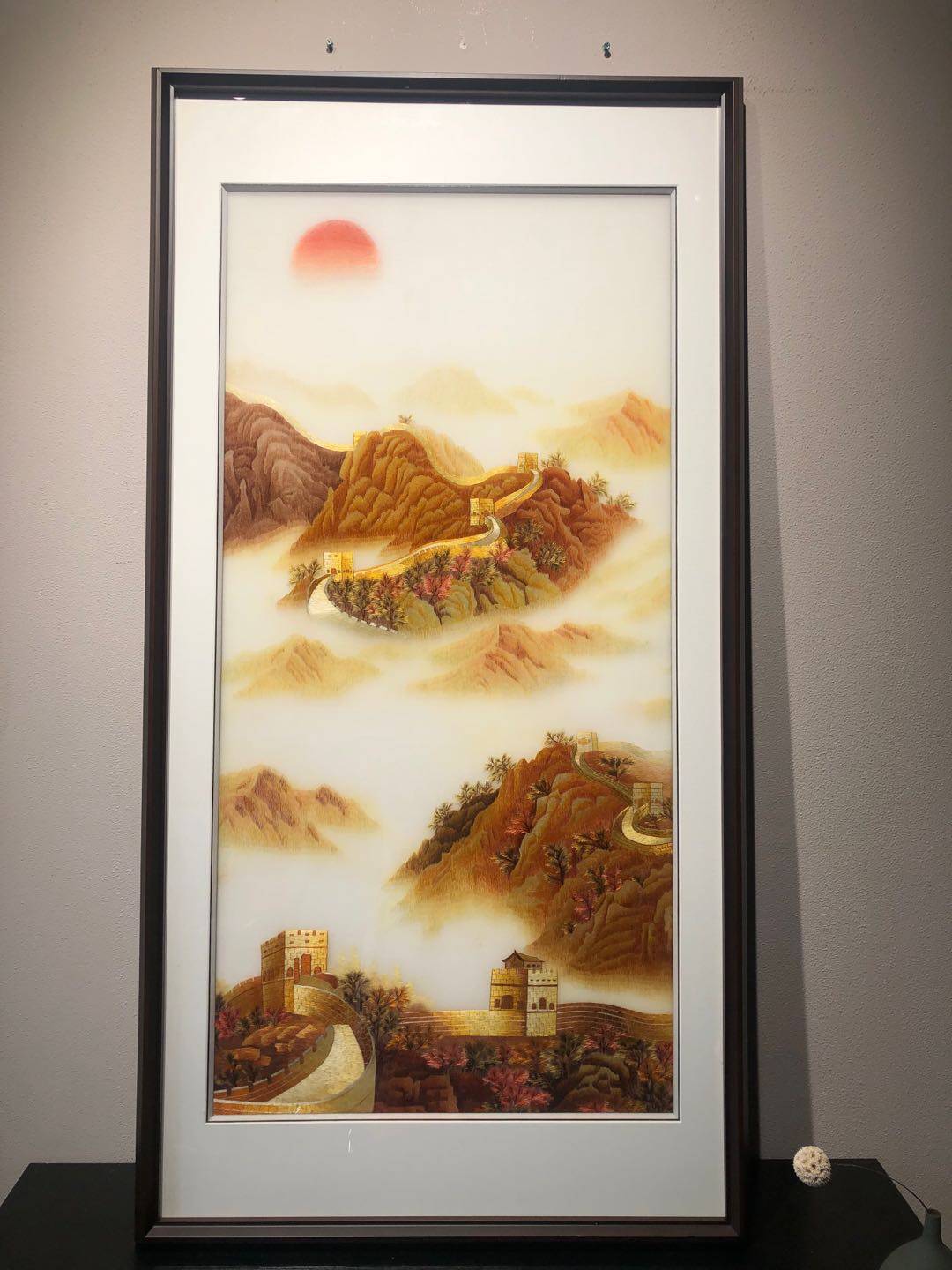 Вышивка Сучжоу 国画金色万里长城纯手工苏绣刺绣画新中式装饰画玄关挂画成品带框