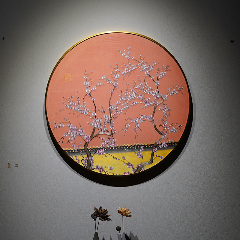 Su Embroidery Finished Product Hanging Painting Light Lavish Wind Pure Handmade New Chinese Round Living Room Dining Hall Xuanguan Corridor Embroidery Decorative Painting