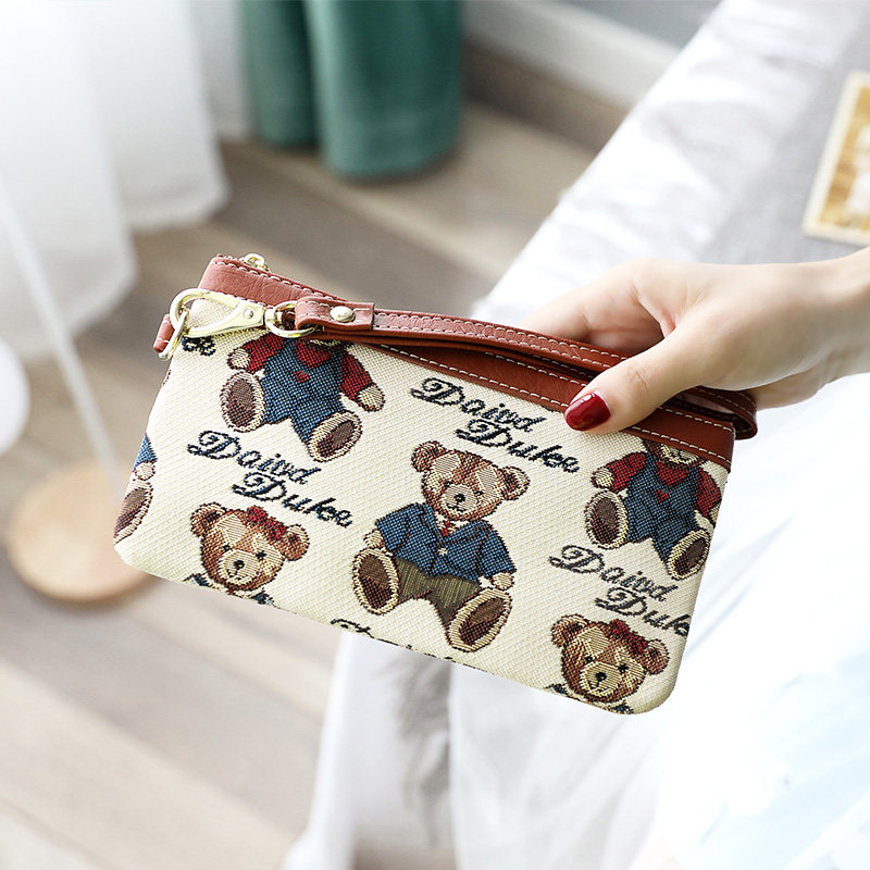 Zero Wallet Woman 2021 New Cute Little Bear Student Tide Fashion Multifunction Hand Grab Bag Bracelet Lady Mobile Phone Bag-Taobao