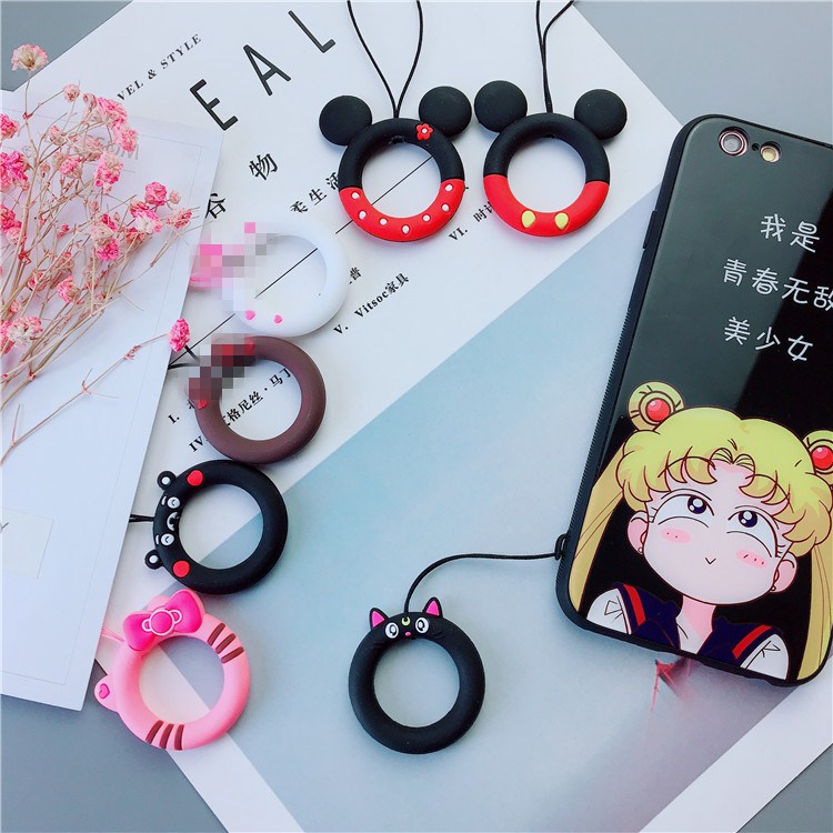 Apple X điện thoại di động vỏ dây oppo vòng dây ngắn dễ thương donut mặt dây chuyền nữ phổ quát chuỗi điện thoại di động phim hoạt hình - Nhẫn nhẫn cưới kim cương