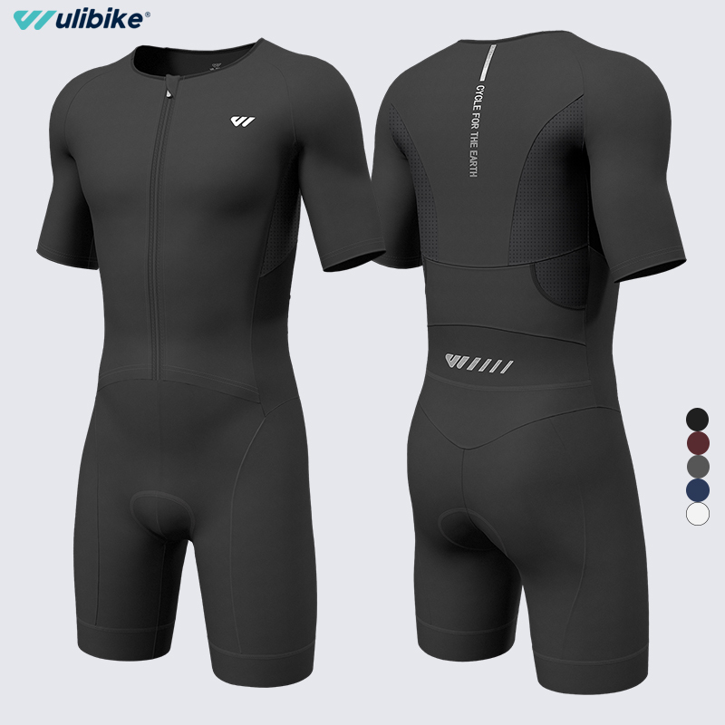 Wulibike Men's Triathlon Suit Short-Sleeved Spring and Summer High-Elastic Quick-Drying One-Piece Cycling Suit Tight-Fitting Triathlon Suit